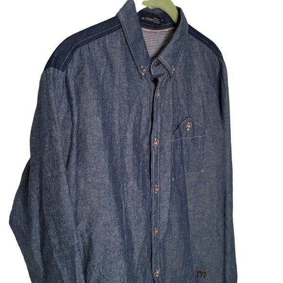 Chambray Shirt Men Medium Button Down Blue Long Sleeve Western Cowboy  38 - Picture 1 of 8